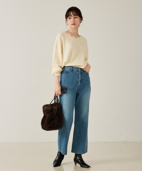 qualite(カリテ)の「【大人のレースニット】Vネックレース付きニット/秋服/冬服/オフィスカジュアル/フリル/ハイゲージニット(ニット/セーター・レディース・ダークネイビー/オフホワイト/チャコールグレー・フリー)」の18枚目の写真