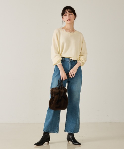 qualite(カリテ)の「【大人のレースニット】Vネックレース付きニット/秋服/冬服/オフィスカジュアル/フリル/ハイゲージニット(ニット/セーター・レディース・ダークネイビー/オフホワイト/チャコールグレー・フリー)」の19枚目の写真