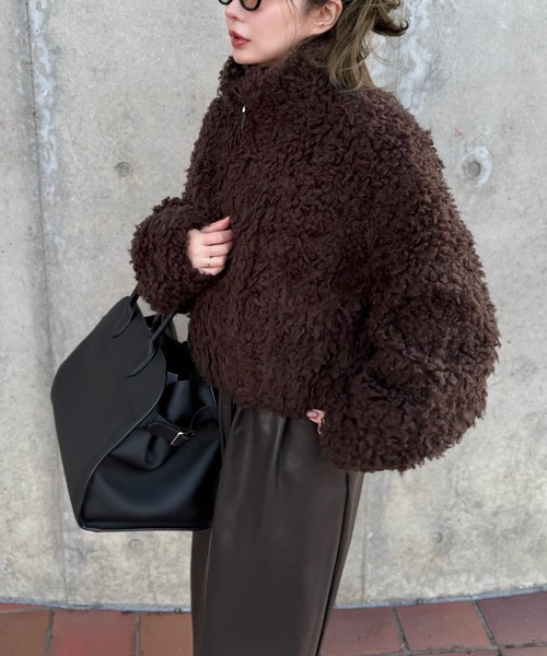 stand collar boa zip up short blouson /スタンドカラーボアジップ