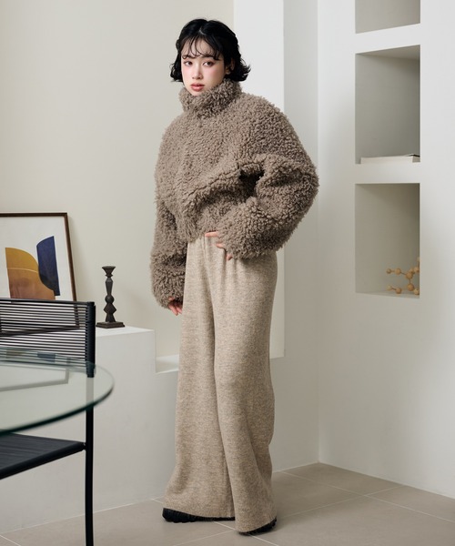 stand collar boa zip up short blouson /スタンドカラーボアジップ