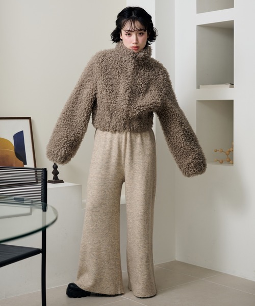 LAULEN（ローレン）の「stand collar boa zip up short blouson /スタンドカラーボアジップアップショートブルゾン（ブルゾン・レディース・ブラウン/グレー・FREE）」の14枚目の写真