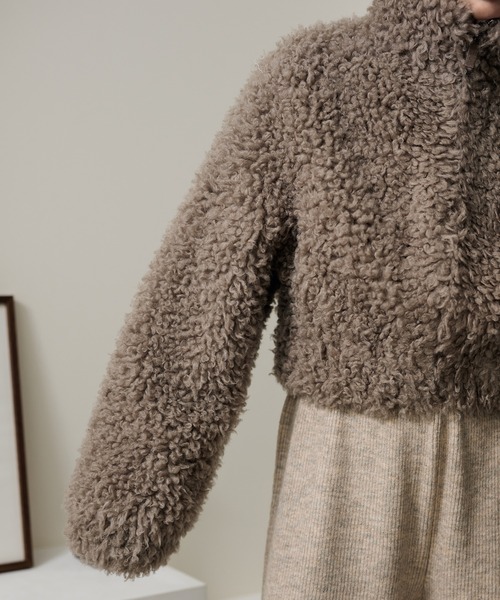 LAULEN（ローレン）の「stand collar boa zip up short blouson /スタンドカラーボアジップアップショートブルゾン（ブルゾン・レディース・ブラウン/グレー・FREE）」の13枚目の写真