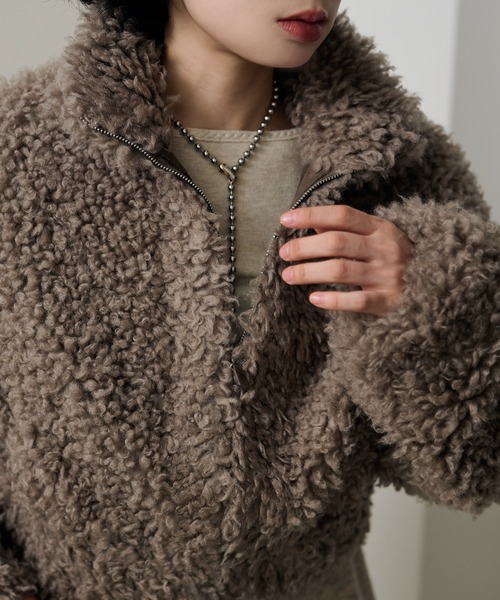 LAULEN（ローレン）の「stand collar boa zip up short blouson /スタンドカラーボアジップアップショートブルゾン（ブルゾン・レディース・ブラウン/グレー・FREE）」の11枚目の写真