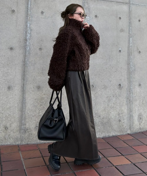 stand collar boa zip up short blouson /スタンドカラーボアジップ