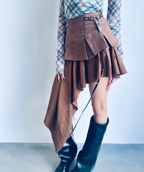 Y2K SYNAPSE FACTORY（ワイツーケー シナプスファクトリー）の「【イレギュラーヘム】レイヤードスカート（スカート・レディース・ブラウン/ブラック・FREE）」の4枚目の写真
