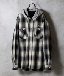 NUMBER (N)INE | BRUSHED COTTON OMBRE PLAID FLANNEL HOODIE SHIRT / コットン オンブレー チェック ロゴ刺繍 フード シャツ(シャツ/ブラウス)