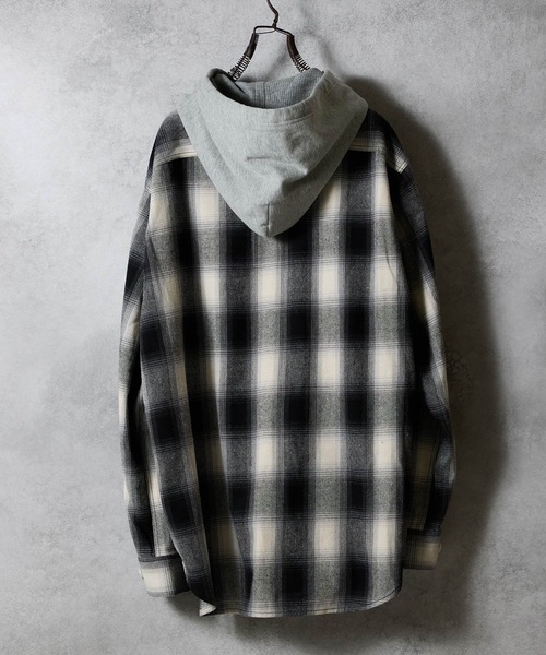 NUMBER (N)INE（ナンバーナイン）の「BRUSHED COTTON OMBRE PLAID FLANNEL HOODIE SHIRT / コットン オンブレー チェック ロゴ刺繍 フード シャツ（シャツ/ブラウス・メンズ・ベージュ/グレー・2/3/4）」の22枚目の写真