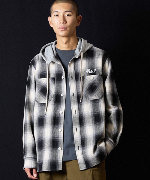 NUMBER (N)INE（ナンバーナイン）の「BRUSHED COTTON OMBRE PLAID FLANNEL HOODIE SHIRT / コットン オンブレー チェック ロゴ刺繍 フード シャツ（シャツ/ブラウス・メンズ・ベージュ/グレー・2/3/4）」の20枚目の写真