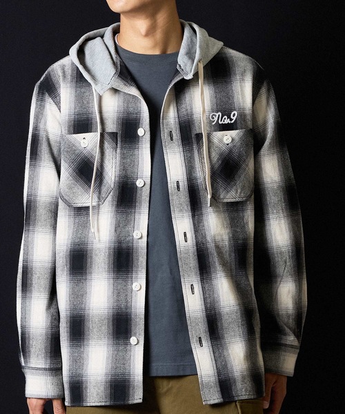 NUMBER (N)INE（ナンバーナイン）の「BRUSHED COTTON OMBRE PLAID FLANNEL HOODIE SHIRT / コットン オンブレー チェック ロゴ刺繍 フード シャツ（シャツ/ブラウス・メンズ・ベージュ/グレー・2/3/4）」の18枚目の写真