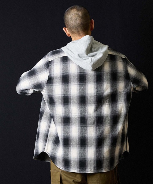 NUMBER (N)INE（ナンバーナイン）の「BRUSHED COTTON OMBRE PLAID FLANNEL HOODIE SHIRT / コットン オンブレー チェック ロゴ刺繍 フード シャツ（シャツ/ブラウス・メンズ・ベージュ/グレー・2/3/4）」の15枚目の写真