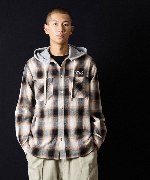 NUMBER (N)INE（ナンバーナイン）の「BRUSHED COTTON OMBRE PLAID FLANNEL HOODIE SHIRT / コットン オンブレー チェック ロゴ刺繍 フード シャツ（シャツ/ブラウス・メンズ・ベージュ/グレー・2/3/4）」の10枚目の写真
