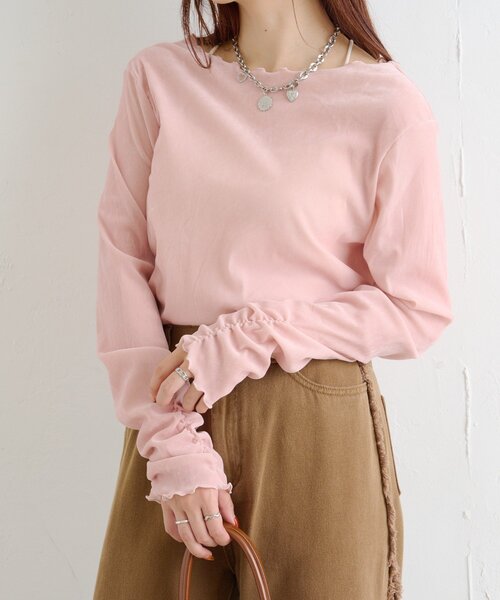 w closet（ダブルクローゼット）の「ベロアメロウトップス（Tシャツ/カットソー・レディース・ブラック/アイボリー/チャコールグレー/ピンク/ブラウン・FREE）」の5枚目の写真