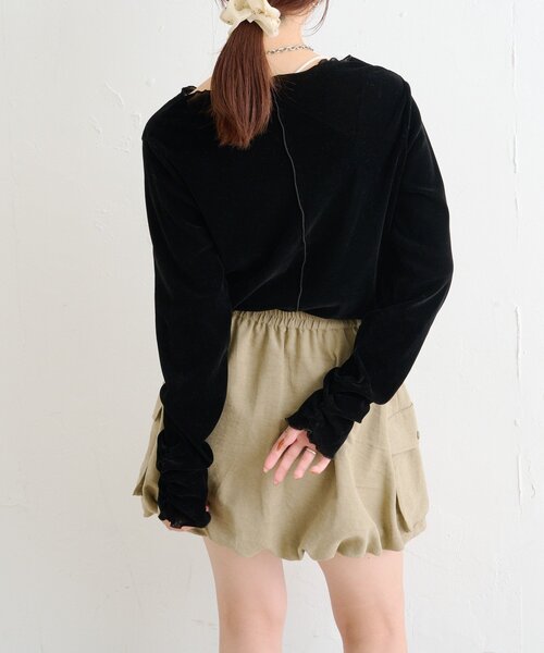 w closet（ダブルクローゼット）の「ベロアメロウトップス（Tシャツ/カットソー・レディース・ブラック/アイボリー/チャコールグレー/ピンク/ブラウン・FREE）」の6枚目の写真