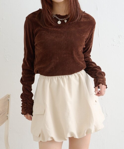 w closet（ダブルクローゼット）の「ベロアメロウトップス（Tシャツ/カットソー・レディース・ブラック/アイボリー/チャコールグレー/ピンク/ブラウン・FREE）」の17枚目の写真