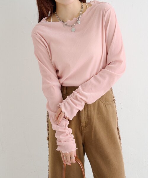 w closet（ダブルクローゼット）の「ベロアメロウトップス（Tシャツ/カットソー・レディース・ブラック/アイボリー/チャコールグレー/ピンク/ブラウン・FREE）」の21枚目の写真