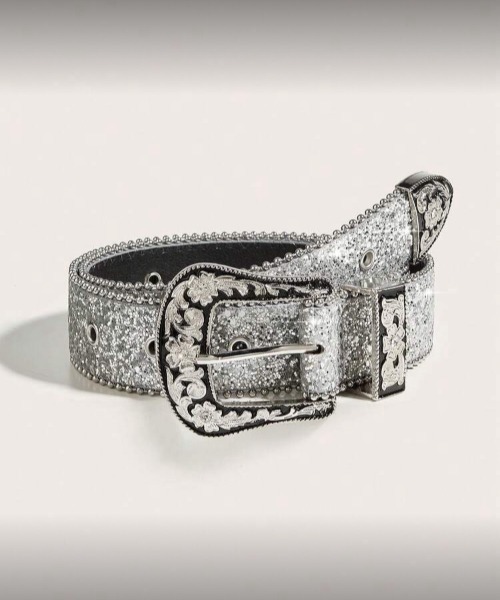 VIBGYOR(ヴィブジョー)の「【IZU】 ラインストーンウエスタンベルト(ベルト・メンズ・ブラック/シルバー・FREE)」の2枚目の写真