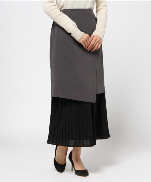 OSMOSIS（オズモーシス）の「rsk627-ﾚｲﾔｰﾄﾞﾗｯﾌﾟｽｶｰﾄ（スカート・レディース・ブラック/グレー/キャメル・FREE）」の2枚目の写真