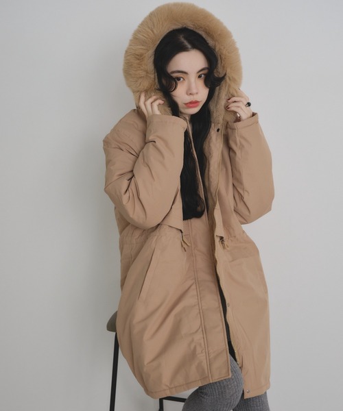 フェイクファー付きミドルコート（モッズコート）｜Shelly island