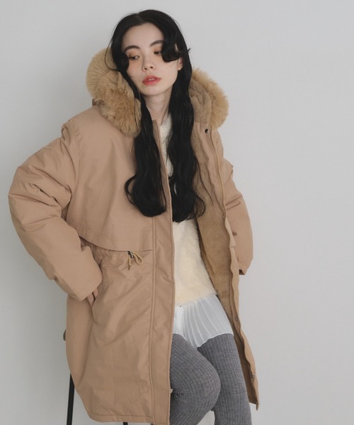 Shelly island（シェリーアイランド）の「フェイクファー付きミドルコート（モッズコート・レディース・ベージュ/ブラック・FREE）」の15枚目の写真