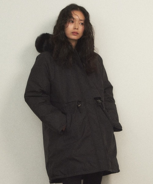 ファー付きモッズコート　黒 セール】【ふわふわファーで包まれる、冬映えモッズコート】裏ファー