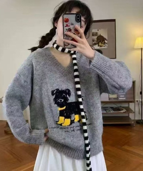セール】犬柄ニットトップス（ニット/セーター）｜Achic（アシック）の
