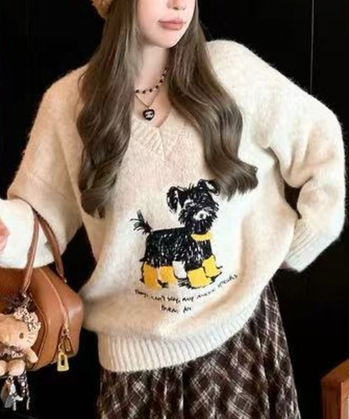 エミコウエサコ　黒　ブルゾン　40 M 犬刺繍 セーター レディース セール】犬柄ニットトップス（ニット/セーター）｜Achic（アシック）の