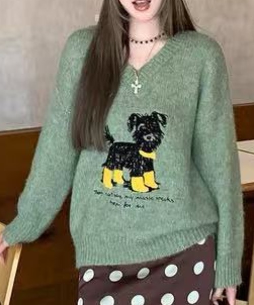 セール】犬柄ニットトップス（ニット/セーター）｜Achic（アシック）の