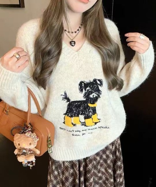 セール】犬柄ニットトップス（ニット/セーター）｜Achic（アシック）の