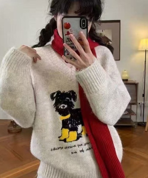 セール】犬柄ニットトップス（ニット/セーター）｜Achic（アシック）の