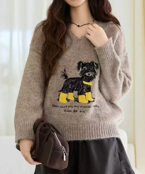 セール】犬柄ニットトップス（ニット/セーター）｜Achic（アシック）の