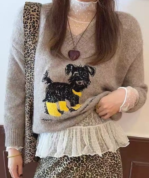 セール】犬柄ニットトップス（ニット/セーター）｜Achic（アシック）の