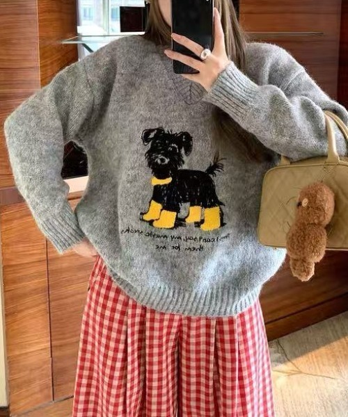 セール】犬柄ニットトップス（ニット/セーター）｜Achic（アシック）の