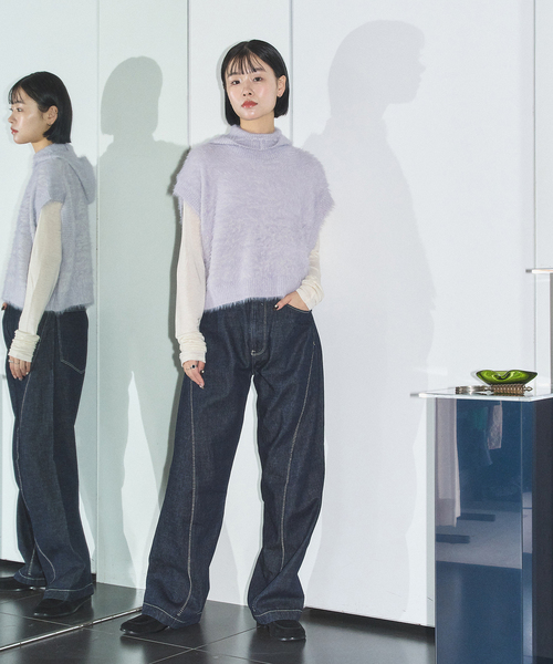 SAYAKADAVIS(サヤカディヴィス)の「SAYAKA DAVIS SHAGGY HOODIE VEST VKT65-WS:ニットベスト(ベスト・レディース・グレー・X-SMALL)」の3枚目の写真
