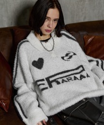 【ERAR】オーバーサイズショート丈ハートロゴゲームニットポロシャツ