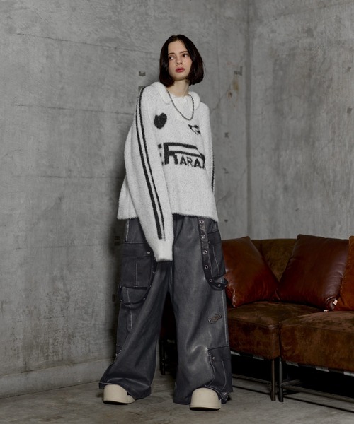 ERAR オーバーサイズショート丈ハートロゴゲームニットポロシャツ ERAR】オーバーサイズショート丈ハートロゴゲームニットポロシャツ