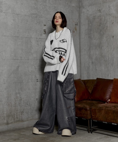 ERAR】オーバーサイズショート丈ハートロゴゲームニットポロシャツ