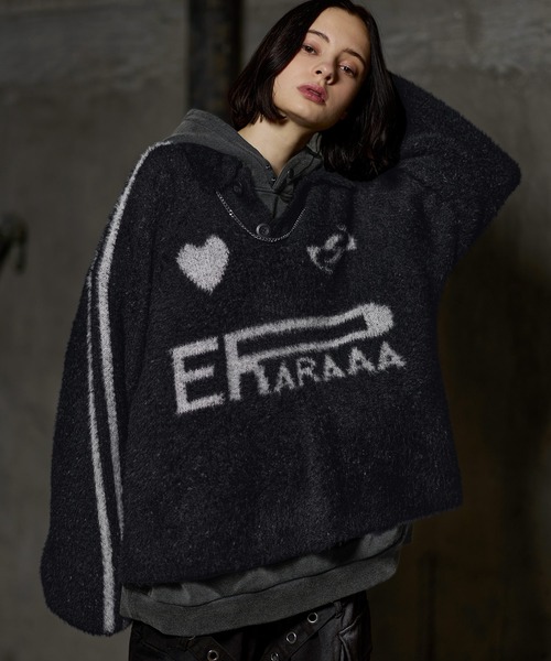 ERAR】オーバーサイズショート丈ハートロゴゲームニットポロシャツ