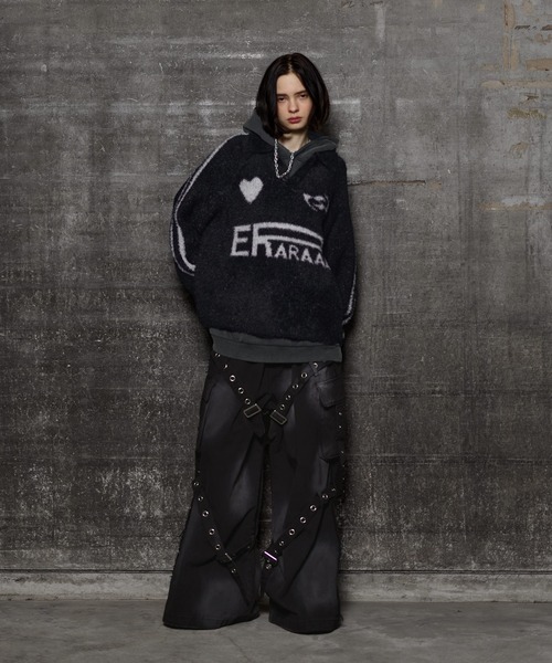 LILL(ERAR)オーバーサイズショート丈ハートロゴゲームニットポロ ERAR】オーバーサイズショート丈ハートロゴゲームニットポロシャツ