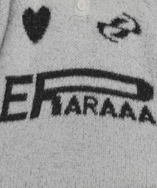 ERAR】オーバーサイズショート丈ハートロゴゲームニットポロシャツ