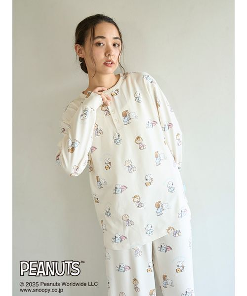 セール】【PEANUTS】オリジナルアート 総柄プルオーバー（ルームウェア