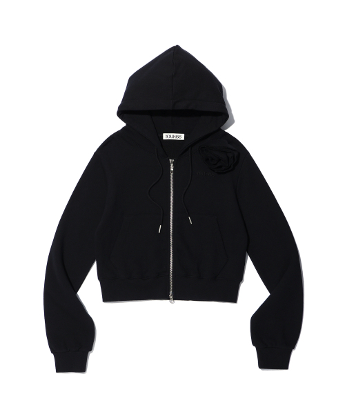 YOUHEE（ユヒ）の「FLOWER CORSAGE HOODIE ZIP-UP BLACK（パーカー・レディース・その他・FREE）」の2枚目の写真