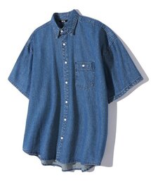 ストーンウォッシングオーバーフィットデニム半袖シャツ(MIDDLE BLUE)
