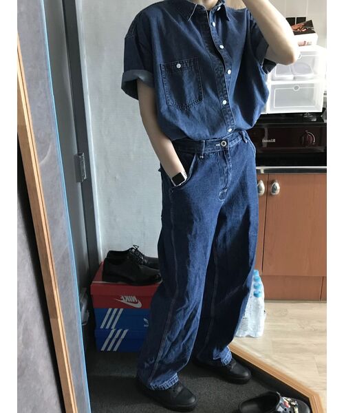 TRILLION(トリリオン)の「ストーンウォッシングオーバーフィットデニム半袖シャツ(MIDDLE BLUE)(シャツ/ブラウス・レディース・その他・MEDIUM/LARGE/X-LARGE)」の13枚目の写真