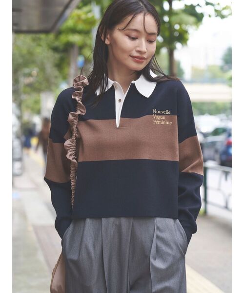 TONAL(トーナル)の「ラガーエンブロイダリーニット(ニット/セーター・レディース・ネイビー/ベージュ/ブラウン・MEDIUM)」の1枚目の写真