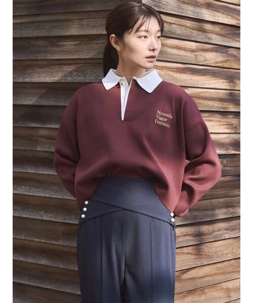 TONAL(トーナル)の「ラガーエンブロイダリーニット(ニット/セーター・レディース・ネイビー/ベージュ/ブラウン・MEDIUM)」の4枚目の写真