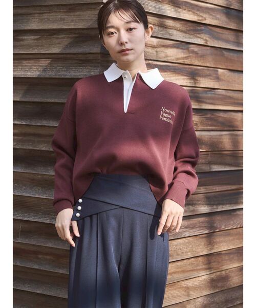 TONAL(トーナル)の「ラガーエンブロイダリーニット(ニット/セーター・レディース・ネイビー/ベージュ/ブラウン・MEDIUM)」の5枚目の写真