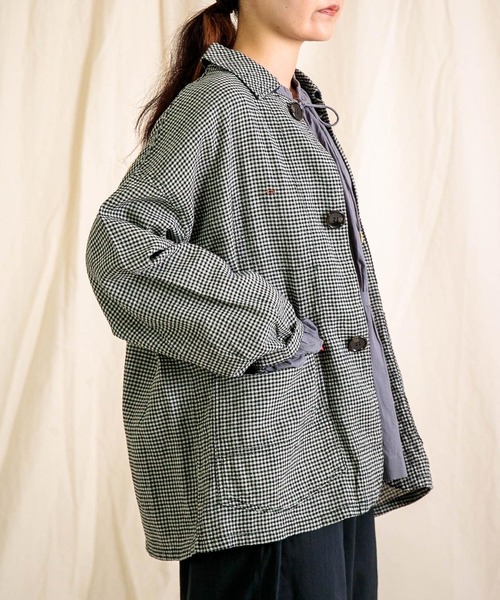 Brocante（ブロカント）の「[Brocante / ブロカント] 綿麻ギンガムチェック デフォルメカバーオール（カバーオール・レディース・ベージュ×ブラック/ブラック×グレー・2）」の3枚目の写真