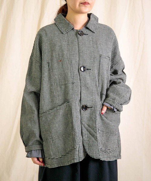 Brocante（ブロカント）の「[Brocante / ブロカント] 綿麻ギンガムチェック デフォルメカバーオール（カバーオール・レディース・ベージュ×ブラック/ブラック×グレー・2）」の13枚目の写真