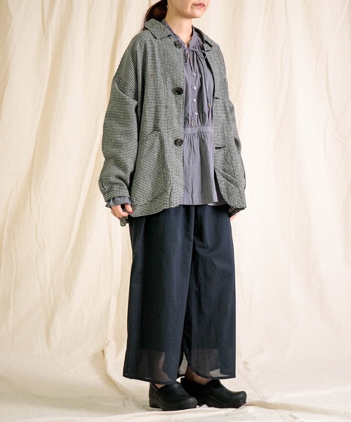 Brocante（ブロカント）の「[Brocante / ブロカント] 綿麻ギンガムチェック デフォルメカバーオール（カバーオール・レディース・ベージュ×ブラック/ブラック×グレー・2）」の5枚目の写真