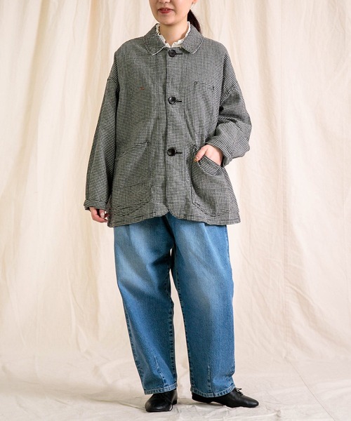 Brocante（ブロカント）の「[Brocante / ブロカント] 綿麻ギンガムチェック デフォルメカバーオール（カバーオール・レディース・ベージュ×ブラック/ブラック×グレー・2）」の6枚目の写真